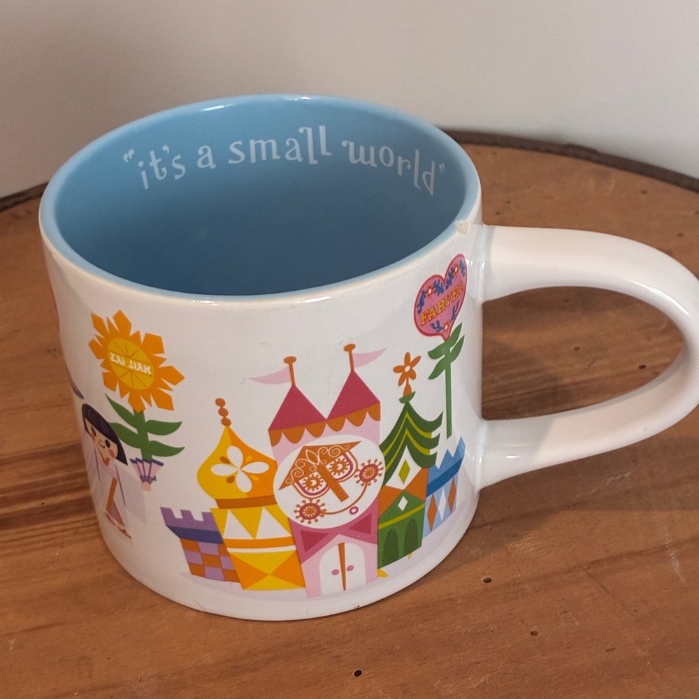 Disney It's a Small World Coffee Mug White Mary‎ Blair Style *CHIP - Picture 3 of 8
